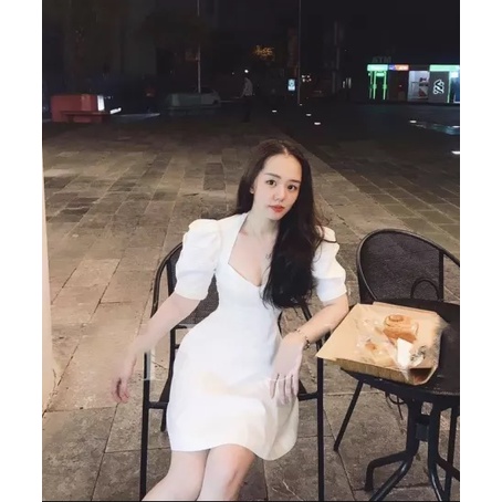 Đầm thiết kế, đầm tiều thư tay bồng cup ngực ôm eo dáng xoè.