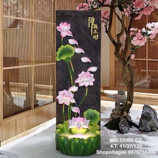 Thác nước phong thủy hoa sen sinh khí tài lộc, may mắn cao 129CM
