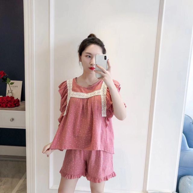 Bộ Ngủ Bánh bèo Ren Chữ H Hàng Shop Siêu Cao Cấp