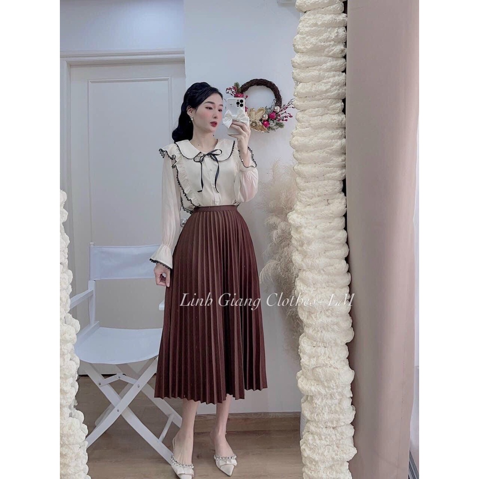 Áo sơ mi nữ cổ sen nơ nhỏ tiểu thư