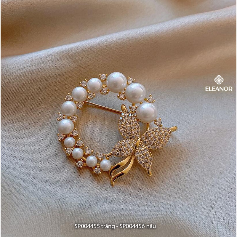 Ghim cài áo nam nữ Eleanor Accessories dáng tròn ngọc trai nhân tạo hình hồ điệp đính đá phụ kiện thời trang 4455