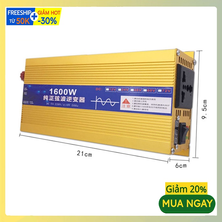 Bộ kích điện ac quy 12V sang 220V Sin chuẩn 1600W Chạy quạt không kêu
