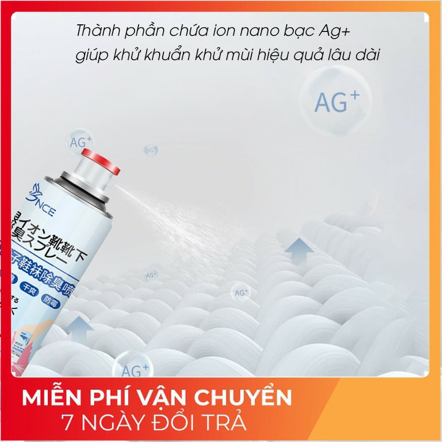 Chai xịt khử mùi hôi giày thơm lâu hiệu quả 260ml Bình xịt thơm giày kháng khuẩn Nano bạc 2021