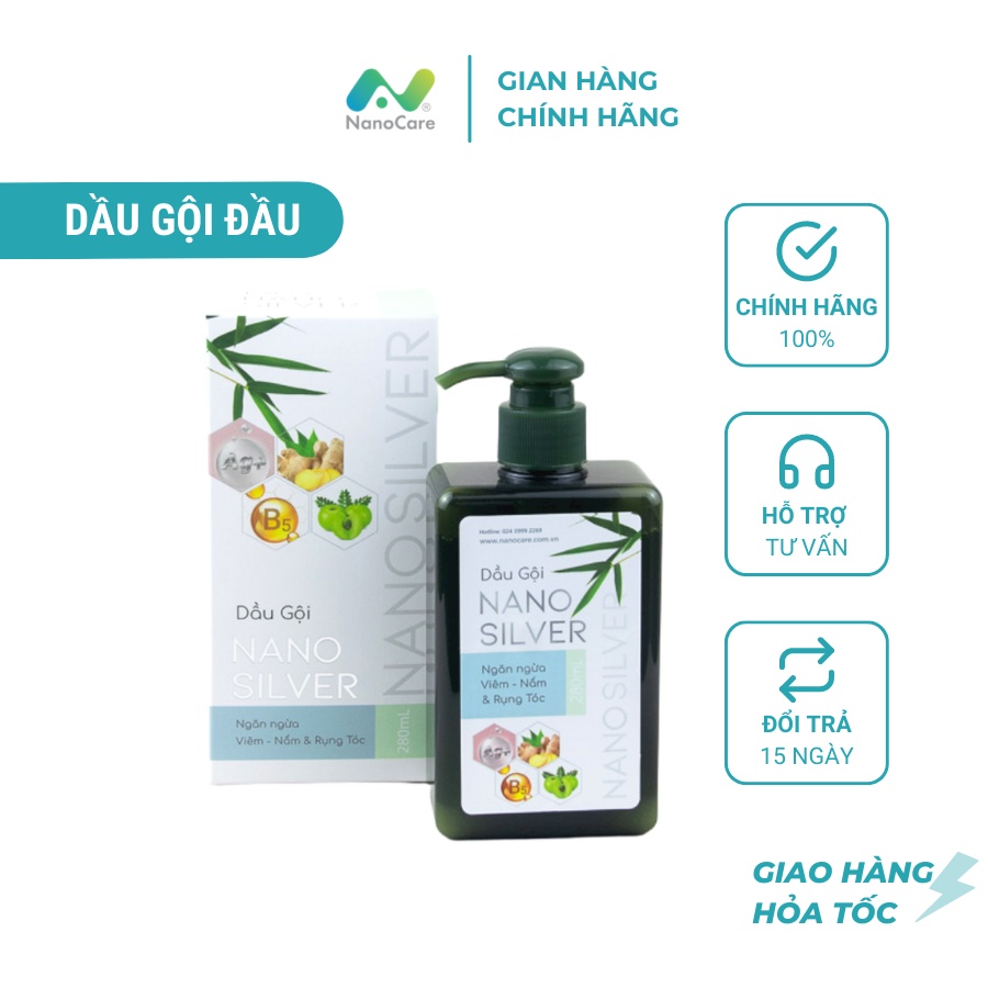 Dầu gội Nano Silver 280ml (NEW) ngăn ngừa gàu ngứa, nấm da đầu, giảm rụng tóc và kích thích mọc tóc