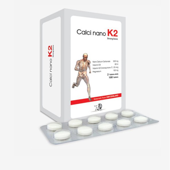 Calci Nano K2 – Bổ sung canxi, vitamin D, K2 cho bà bầu và phát triển chiều cao cho trẻ (Hộp 100 viên)