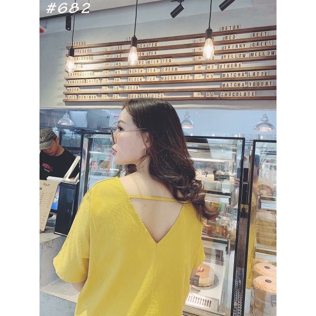 Đầm suông cổ V nhún ngực (có cận vải)