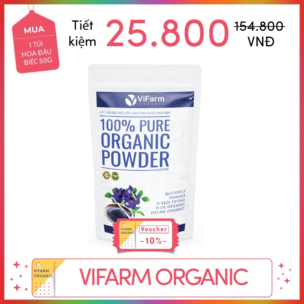 Bột Hoa Đậu Biếc Nguyên Chất 100% ViFarm 50Gram