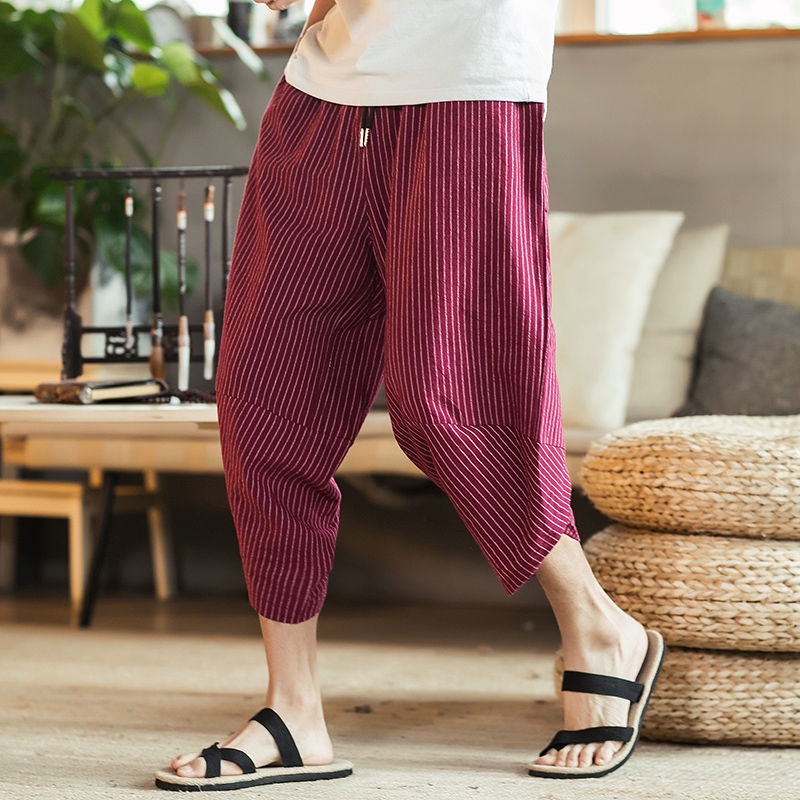 Quần Lửng Ống Rộng Họa Tiết Thổ Cẩm Trung Hoa Size M-5xl Thời Trang Mùa Hè Cho Nam