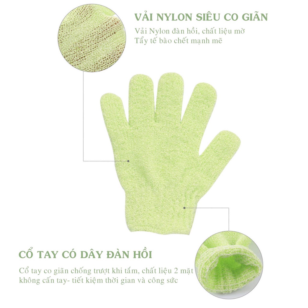 Găng tay tắm tẩy tế bào chết- Găng tay tẩy tế bào chết bằng vải nylon chống trượt dưỡng ẩm cho da khi tắm, Ebi Cosmetics