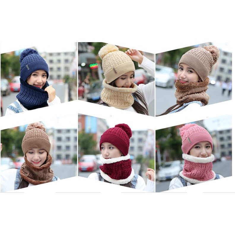 Set bộ khăn mũ len cho nữ phong cách Hàn Quốc