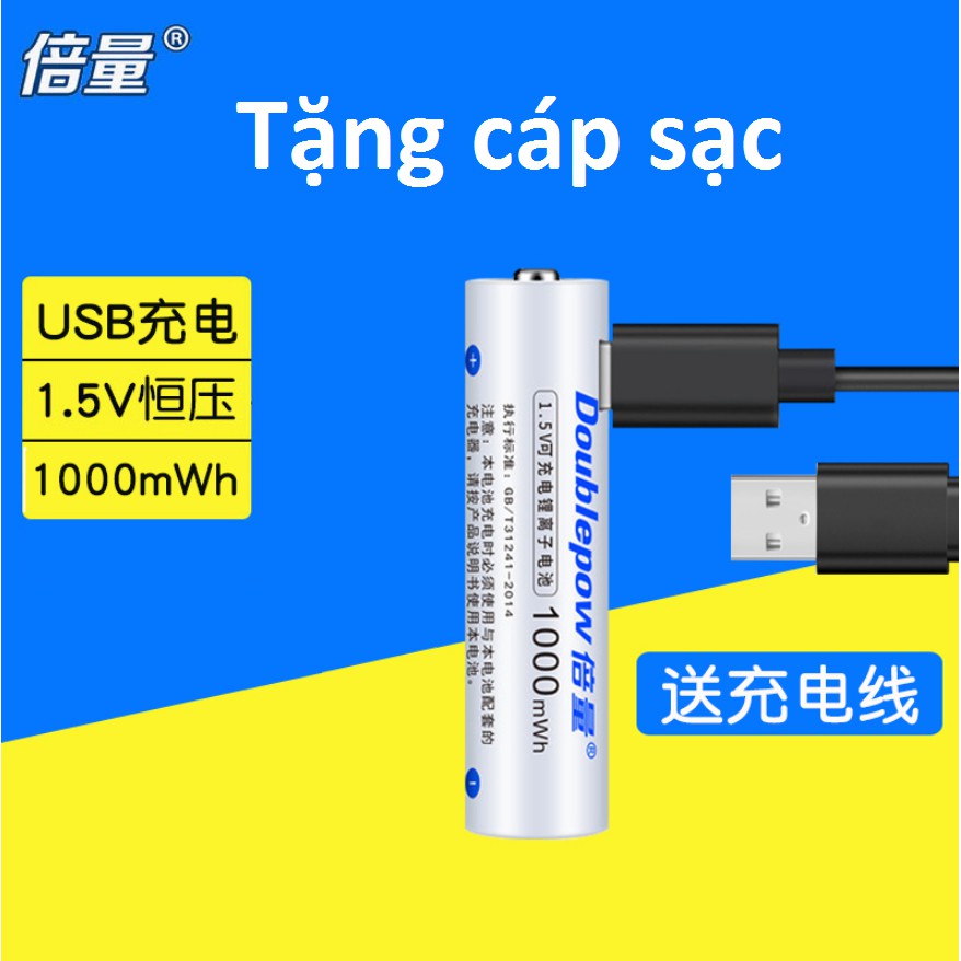 (tặng cáp sạc) Pin tiểu sạc AA ,AAA 1.5v Doublepow Micro USB lắp mic không dây ,máy đo huyết áp,máy ảnh...pin sạc 1,5v