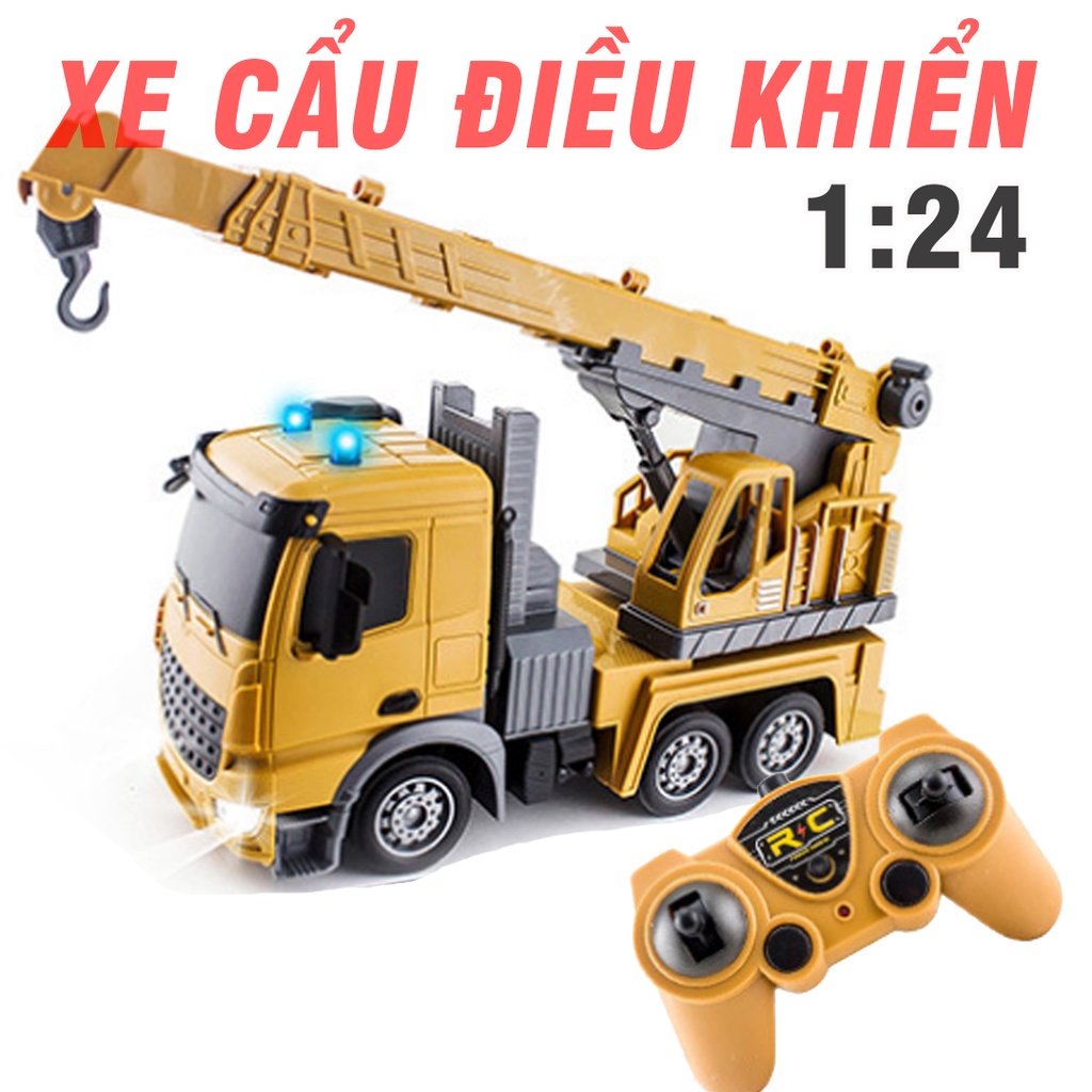 Xe cẩu móc điều khiển từ xa 2.4G xe đồ chơi trẻ em xe có đèn nâng hạ được cẩu móc