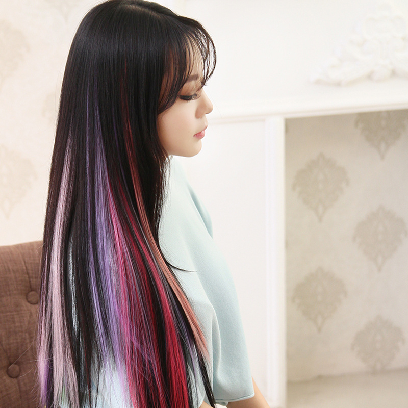 Tóc giả không mối nối chất liệu sợi lụa chịu nhiệt độ cao có kẹp tóc có thể cuốn và cắt tỉa nhiều màu tùy chọn cho nữ