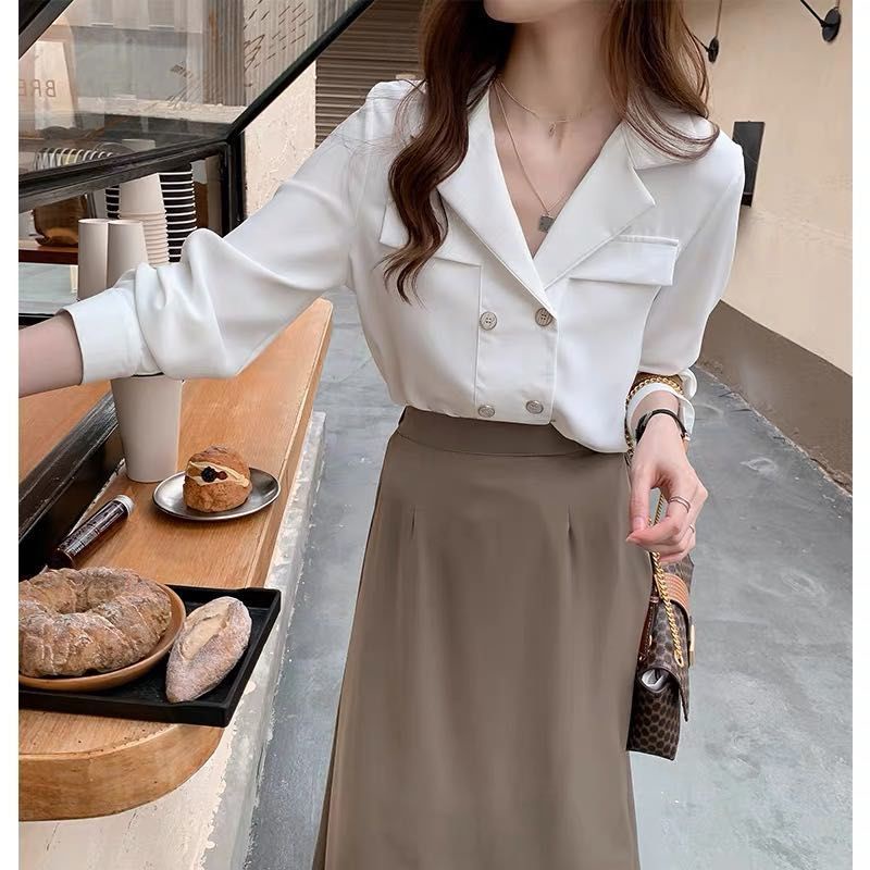 Áo Sơ Mi Trắng Tay Dài Dáng Rộng Phong Cách Hàn Quốc Mới