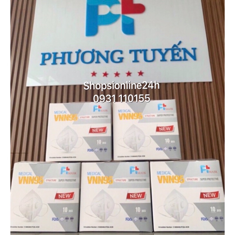 ✅ Hộp 10 cái khẩu trang y tế 5 lớp N95 , VN95 Pt Mask Phương Tuyến có Van lọc khuẩn cao cấp ( màu Trắng )