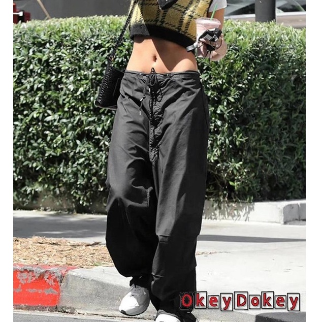 Quần Baggy Y2K Màu Trơn Dáng Rộng Phối Túi Cho Nữ Hàng Ngày