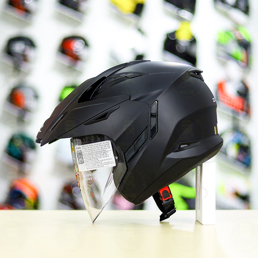 Mũ 3/4 2 Kính Zeus 613B Đen Nhám Tặng Kèm Mái Che Có Thể Tháo Rời