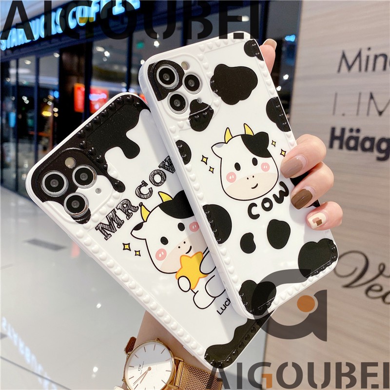 iPhone 6 6P 7 7P 8 8P X XR Xs Max 11 Pro Max cow case with love frame