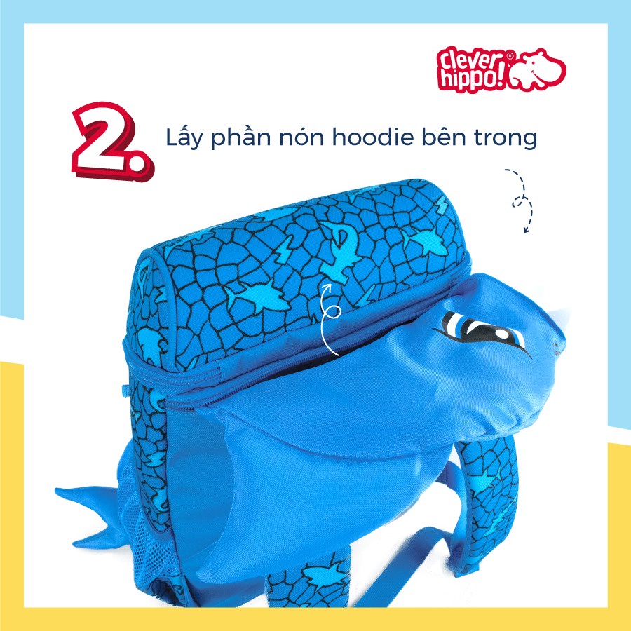 Balo Học Sinh Clever Hippo Hoodie Shark Cage BS3103