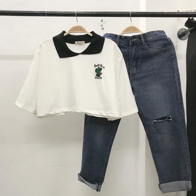 Áo croptop polo thêu xương rồng ( HÀNG Y HÌNH 100%) | BigBuy360 - bigbuy360.vn