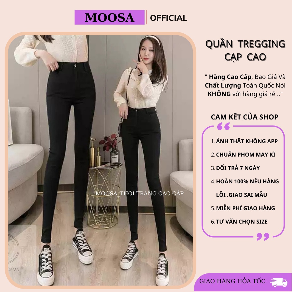 Quần Tregging Nữ Cạp Cao Moosa,Quần Legging Nữ Khóa Trước gen bụng Chất Umi Cao Cấp