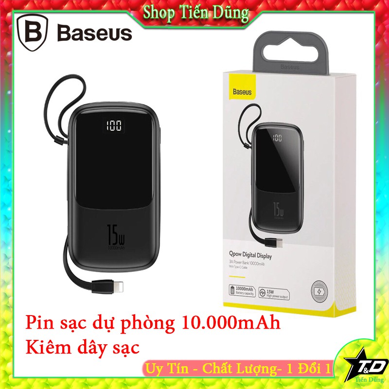 Sạc dự phòng baseus 10000 sạc nhanh dòng 15W - Pin sạc dự phòng kèm dây sạc iPhone hoặc Micro