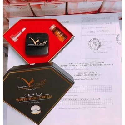 Bộ Kem Dưỡng Trắng Da Mặt Face White skin cream Vip White kèm serum dưỡng trắng da mặt Vip White