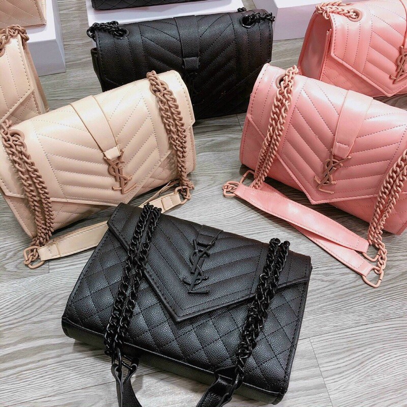 Túi xách tang đồng màu 👜Túi xách nữ lót đỏ dập logo