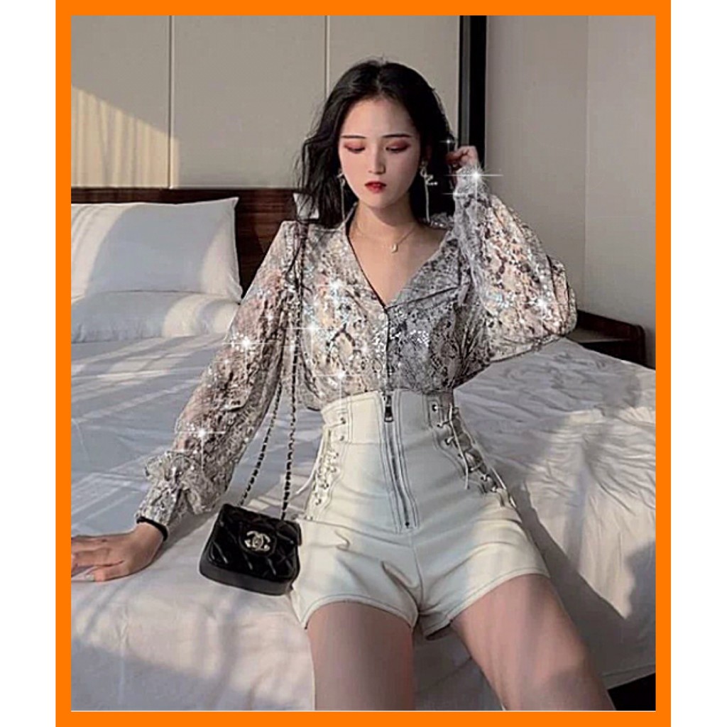 [Sẵn Hàng]♥️Set Áo Rắn Nhũ Blingbling+Quần Cạp Cao(ảnh thật)size S,M,L