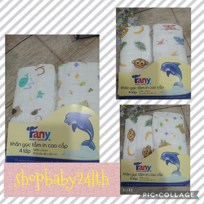 Khăn tắm,khăn quấn bé, Khăn gạc đa năng in Cao Cấp 4 lớp 100% cotton công ty Fany mịn đẹp