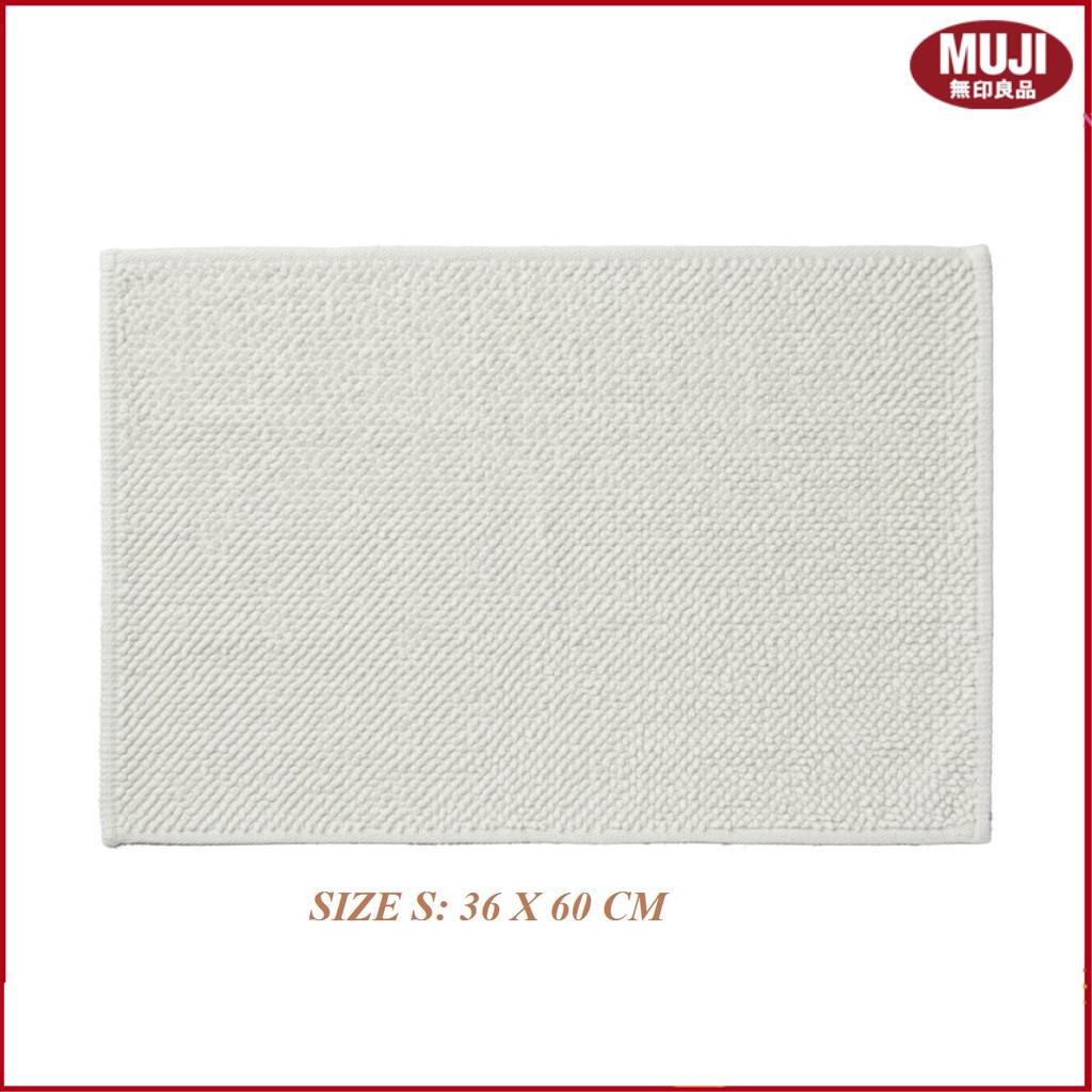 ( MUJI NHẬT BẢN ) THẢM NHÀ TẮM COTTON ẤN ĐỘ CHENILLE PHA - TRẮNG NGÀ, S 36x60cm