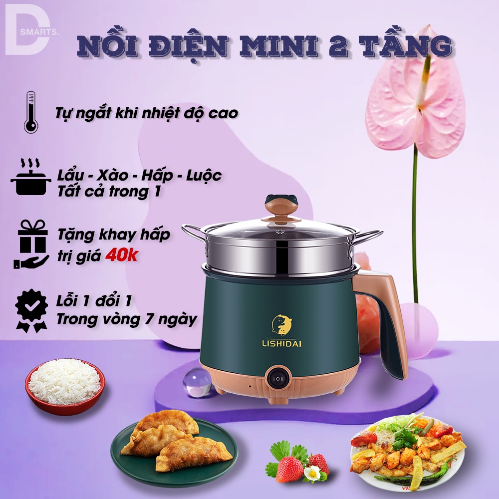 ( 031 )Nồi Điện Mini 2 Tầng Đa Năng Tặng Kèm Khay Hấp ( Chiên, Xào, Nấu ăn, nấu cơm, nấu lẩu mini ) cho 1-2 người