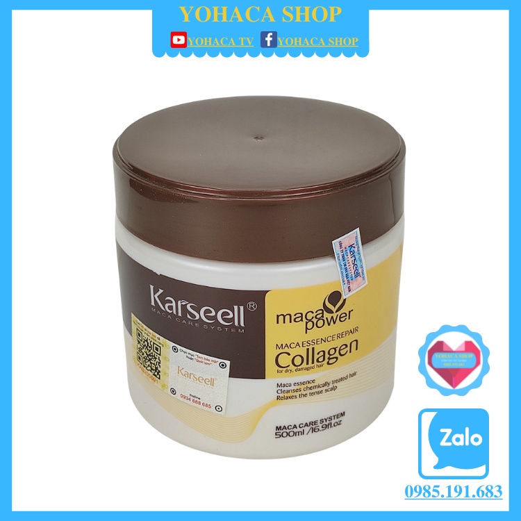  (Tặng Mũ ủ )Kem Hấp Tóc Collagen Karseell Maca Siêu Mềm Mượt Tóc Ý 500ml ( Dạng hủ )