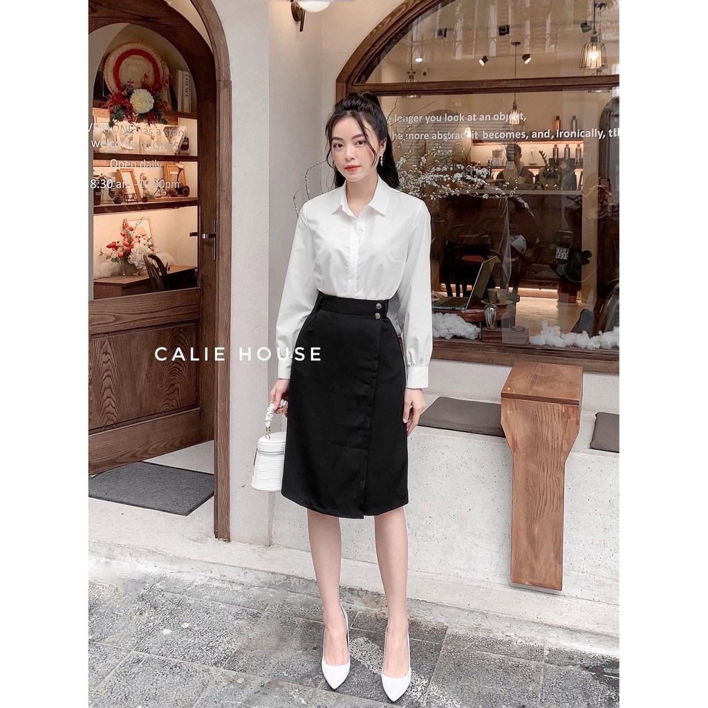 Chân váy chữ A 2 cúc 2 màu đen và nâu | BigBuy360 - bigbuy360.vn