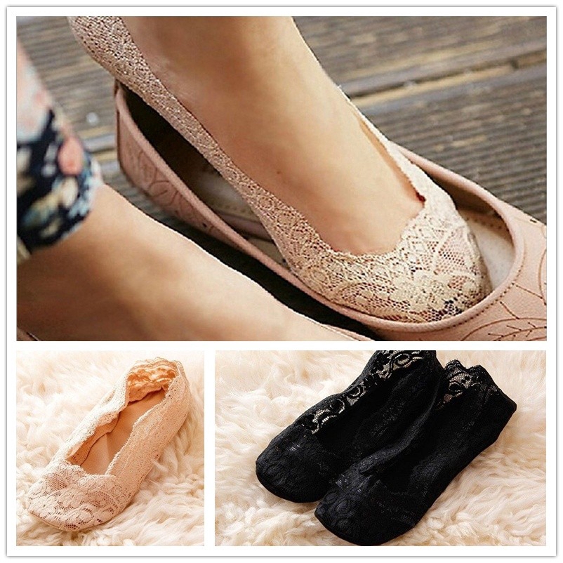 Tất Lười Cotton Phối Ren Chống Trượt Cho Nữ