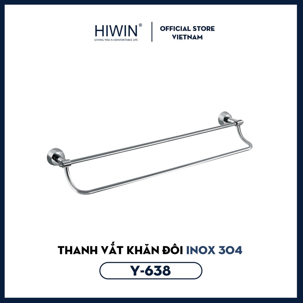 Thanh vắt khăn đôi inox 304 mặt gương Hiwin Y-638 kt 600x120x50mm