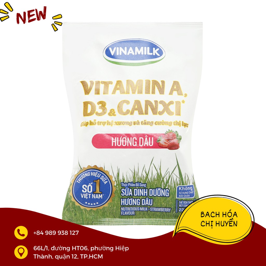 Combo 5 bịch sữa Vinamilk KHÔNG/ ÍT/ CÓ ĐƯỜNG/ DÂU/ SOCOLA bịch 220ml