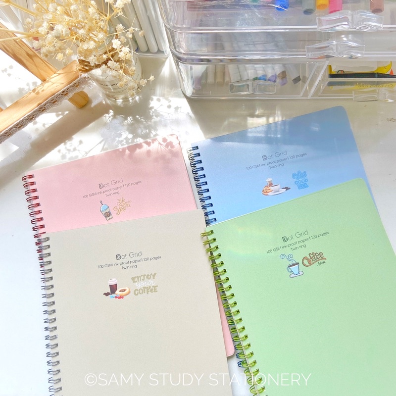 Combo 2 Sổ Caro Lò Xo Bìa Họa Tiết 120 Trang Size B5 Bìa Nhựa 100GSM KLONG Làm Bullet Journal và Planner Sổ Tay