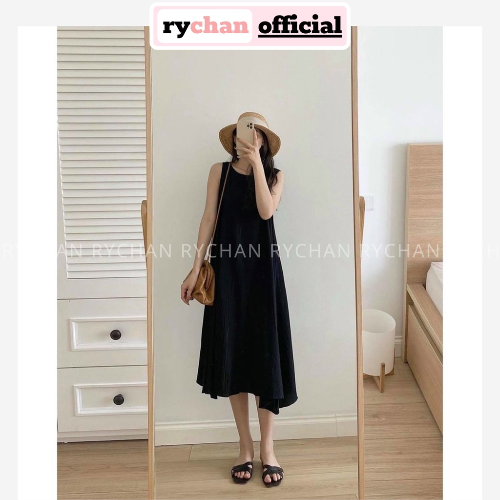 Đầm Suông Đi Du Lịch Biển Không Tay Mullet 3 Màu Đen Vàng Hồng Tối Giản Form Rộng Thoải Mái - DS022