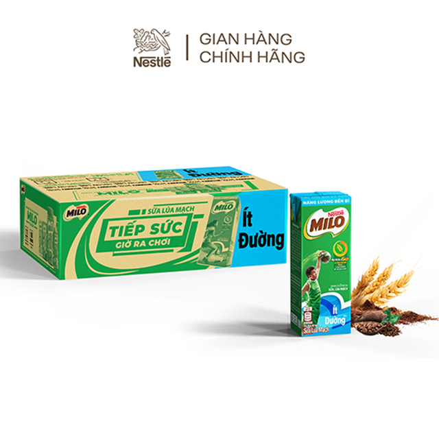 Thùng 48 hộp thức uống lúa mạch uống liền Nestlé MILO ít đường 48x180ml
