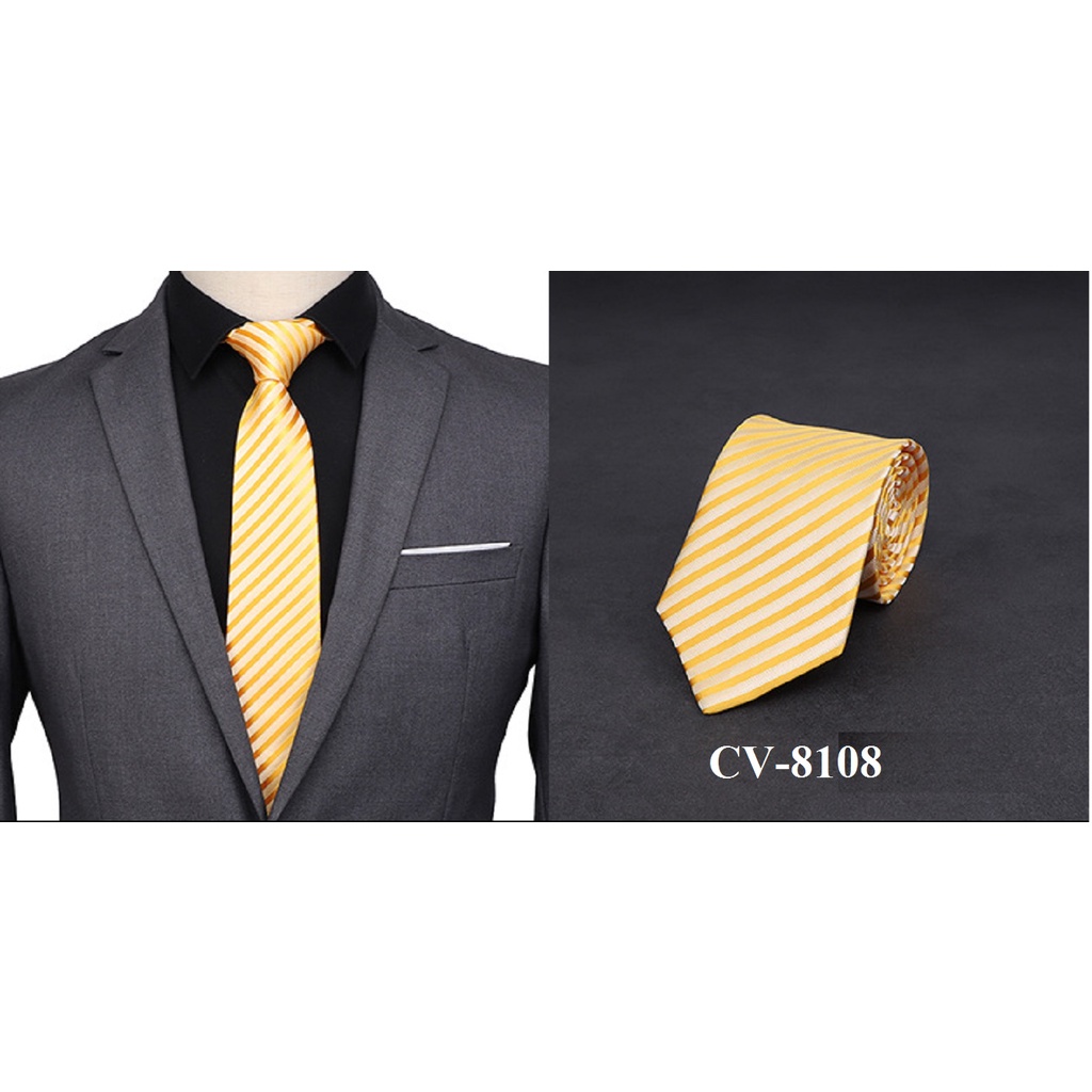 Cravat Nam bản lớn 8cm phù hợp phong cách công sở, thanh lịch, cà vạt nam màu vàng thời trang - CV-8108