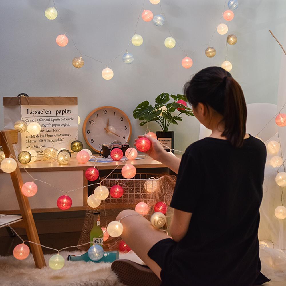 Dây đèn led trang trí cây thông noel tết phòng ngủ hình Cầu rạn nháy dài 4m - 16 bóng mã 26011