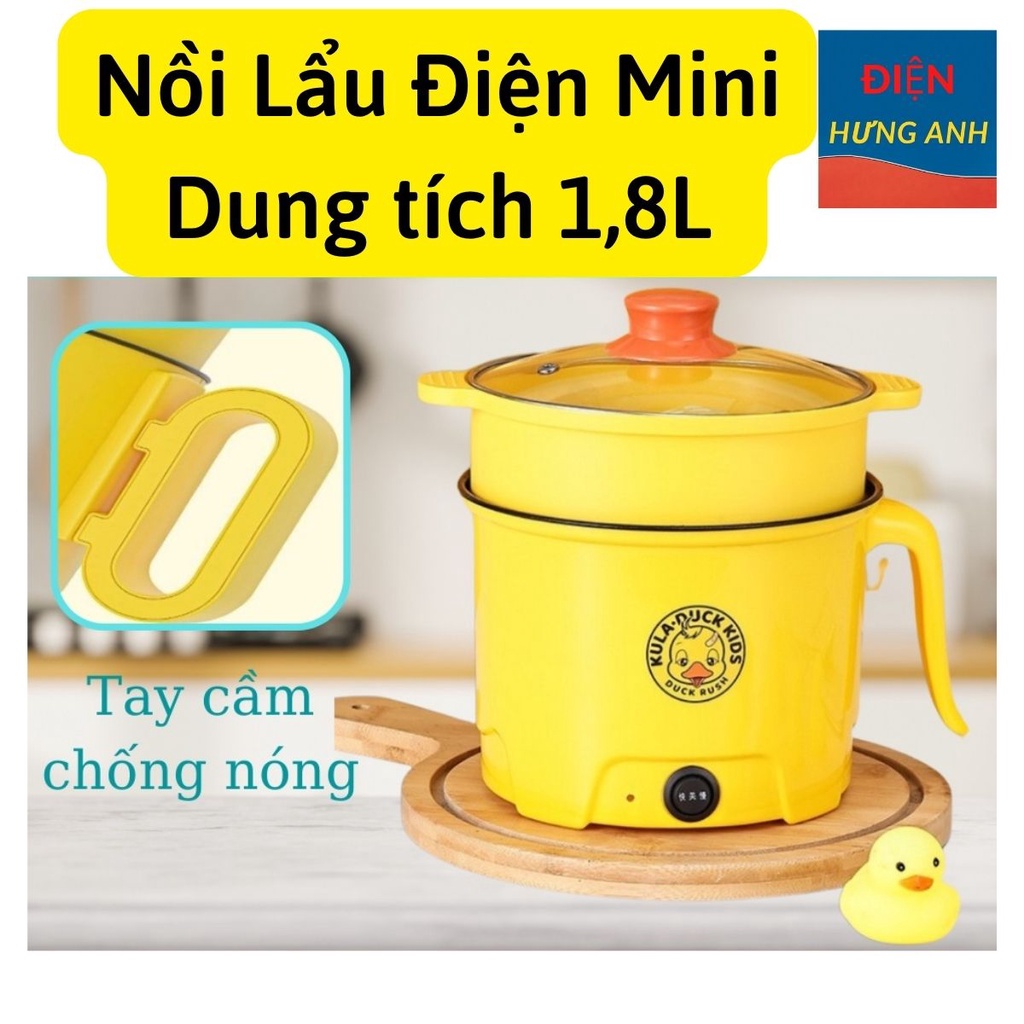 Nồi điện mini Vịt Vàng VV22 2 tầng đa năng nấu cơm lẩu cháo chiên xào dung tích 1.8L công suất 1500w