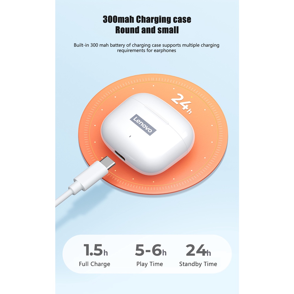 Tai Nghe Nhét Trong Không Dây Bluetooth 5.1 Chống Ồn Điều Khiển Cảm Ứng 250mAH Lenovo LP40 Pro TWS