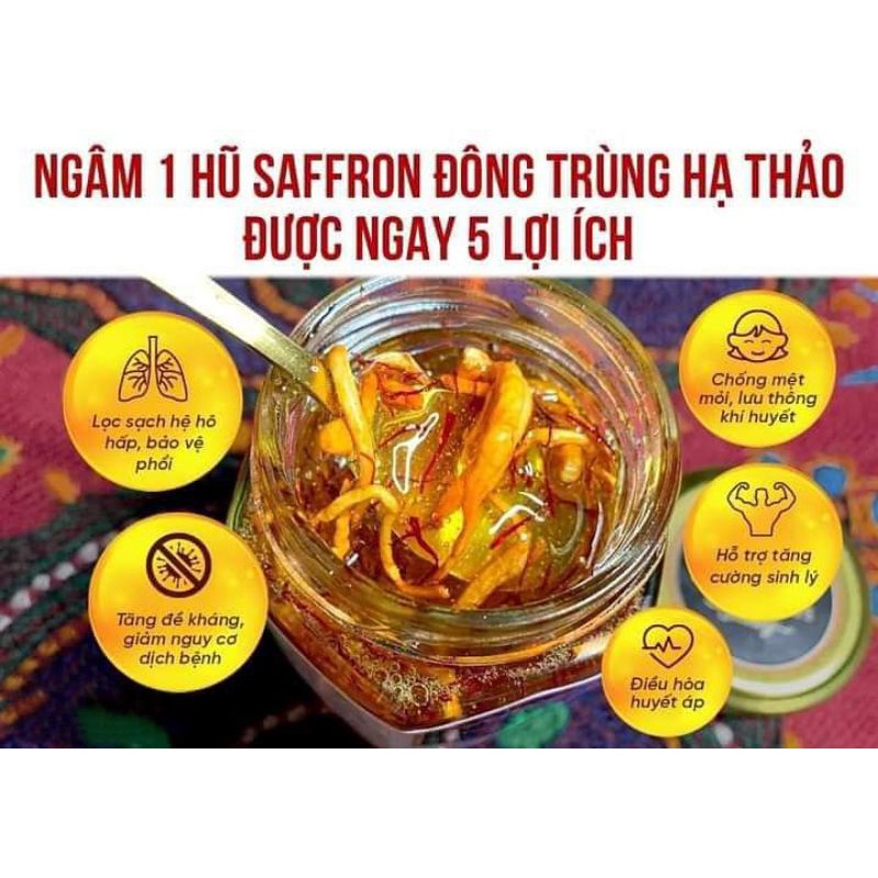 Saffron,nhụy hoa nghệ tây+đông trùng hạ thảo ngâm mật ong rừng 650ml tác - ảnh sản phẩm 1