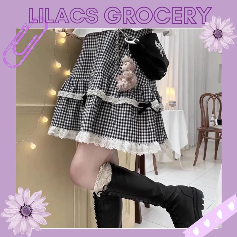 Chân Váy Chữ A Kẻ Viền Bèo 2 Tầng Phong Cách Lilita JK Ulzzang có lót trong
