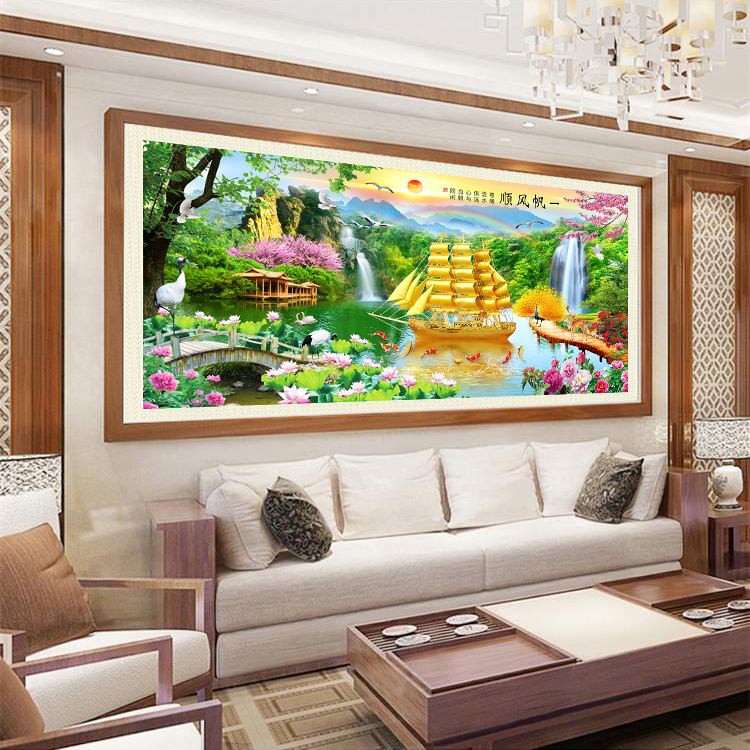 Tranh đính đá Thuận Buồm Xuôi Gió 6067 khổ lớn kích thước 180x80cm