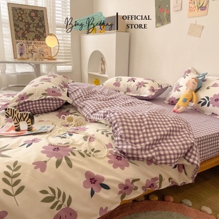 Bộ Chăn Ga Gối Cotton Poly Hoa Tím Bo Chun Miễn Phí