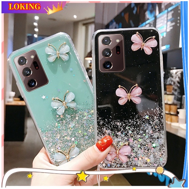 Ốp Điện Thoại Silicon Hình Bướm 3D Lấp Lánh Gắn Dây Đeo Cho Samsung Galaxy A14 A34 A54 A71 A51 A31 A21 A21S A11