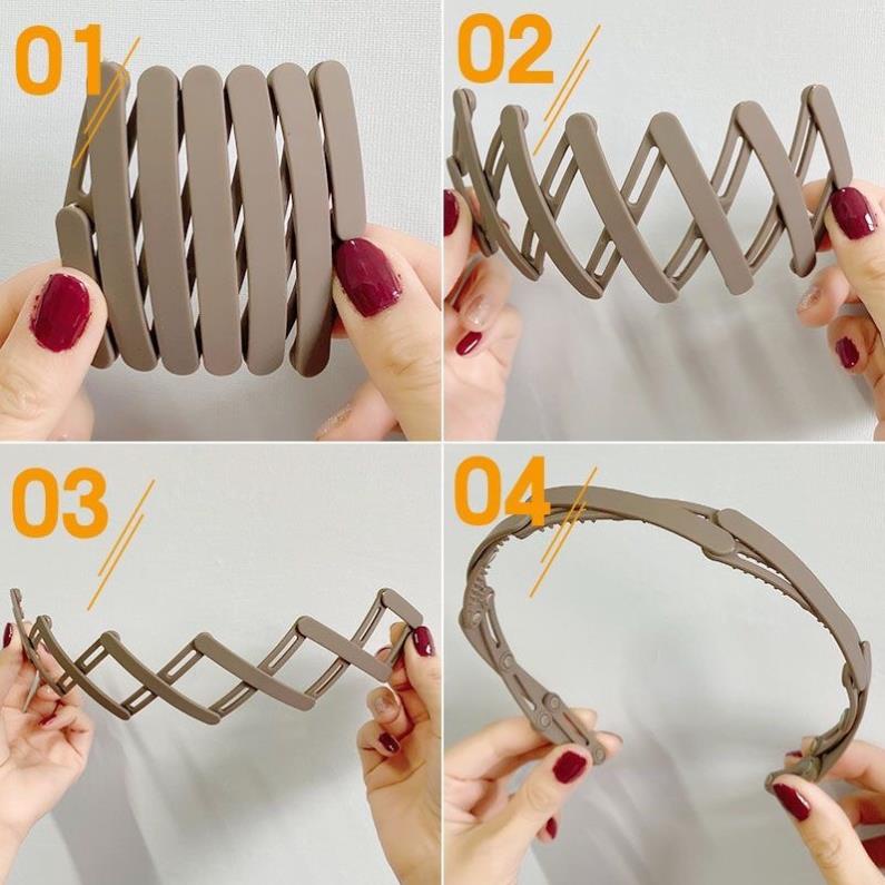 Bờm Tóc Xếp Co Giãn, Cài Tóc Nhựa Mềm Bỏ Túi Siêu Hot.